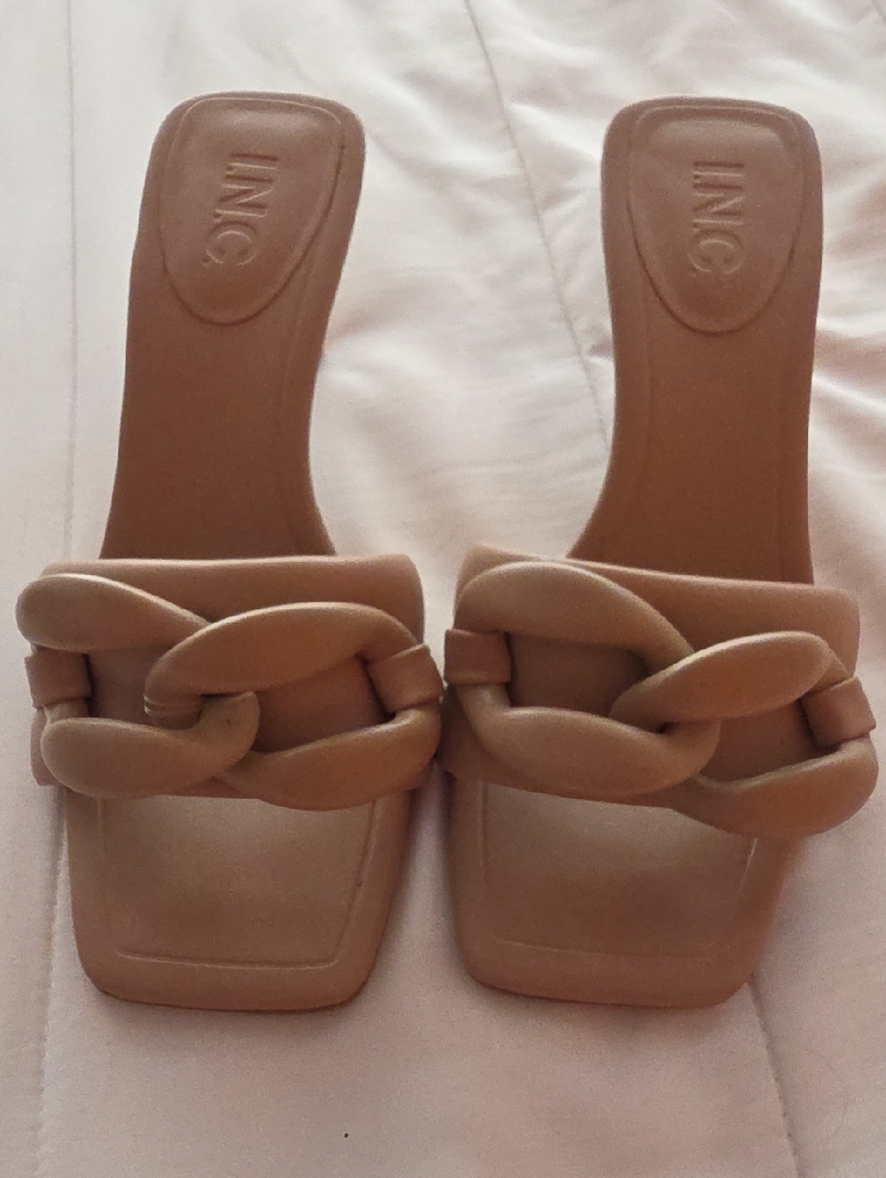 INC International Concepts Nude-Tan Chain Slide Sandals